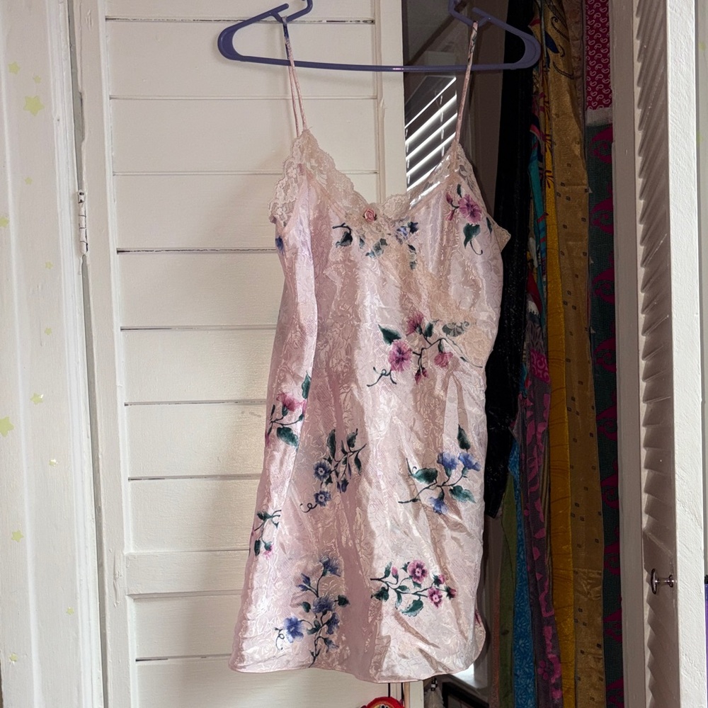 Pink Floral Lace Slip Dress